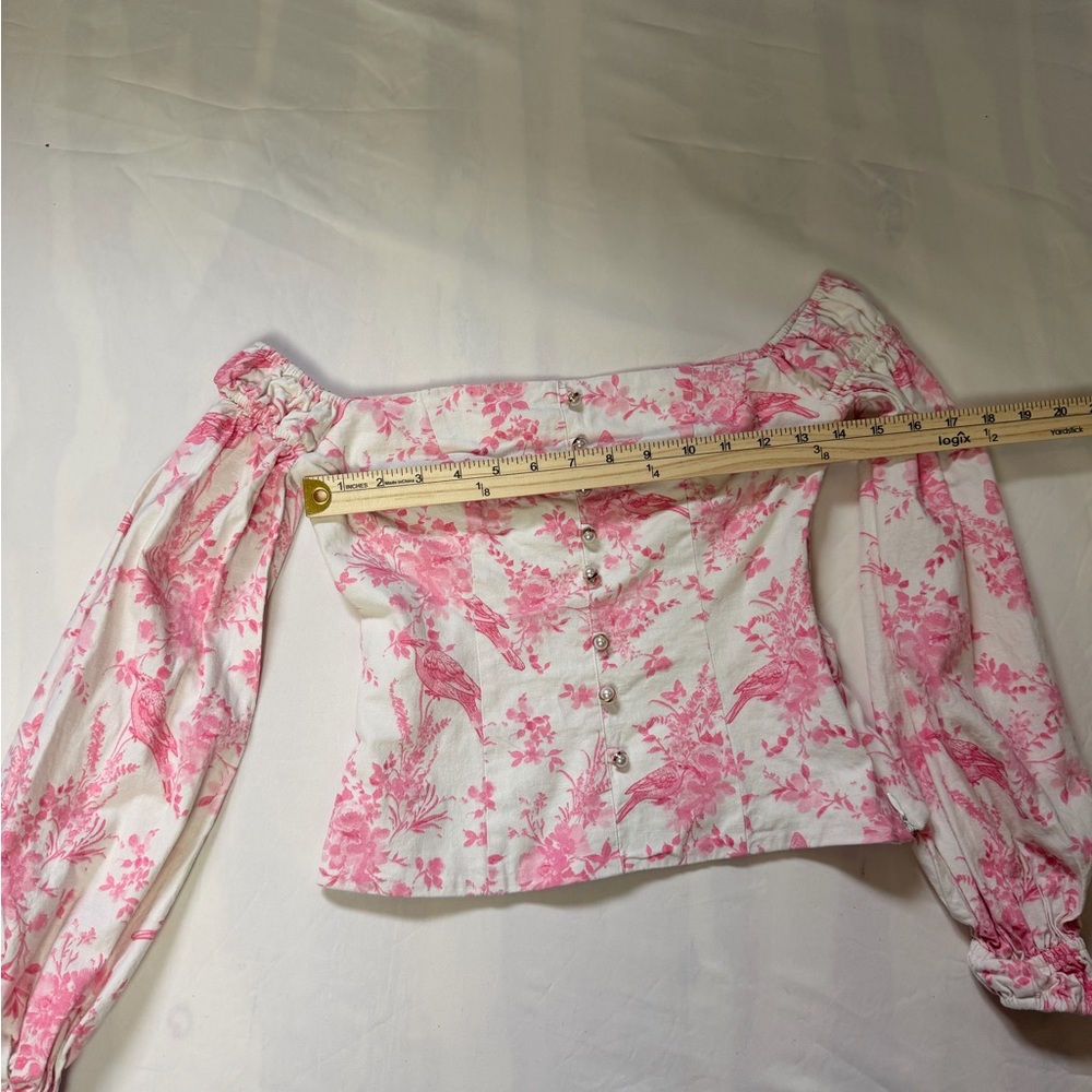 MAJORELLE Off-Shoulder Pink Floral Button Front Top - Picture 10 of 12